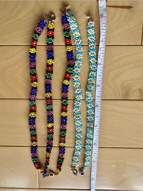 Set of beaded daisy anklets / bracelets multi color Y2K ?vintage